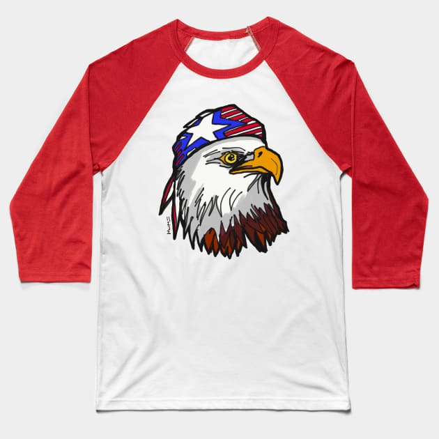 American Bald Eagle with USA Bandana Celebrating July 4 Independence Day Baseball T-Shirt by sketchnkustom